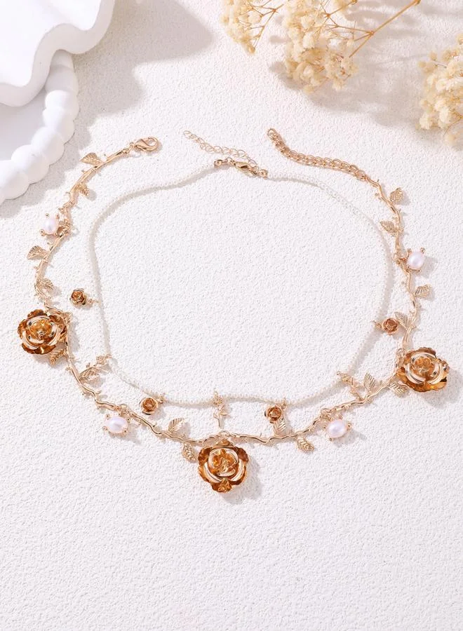 تايك تو طقم قطعتين عقود لؤلؤ صناعي بدلاية وردة